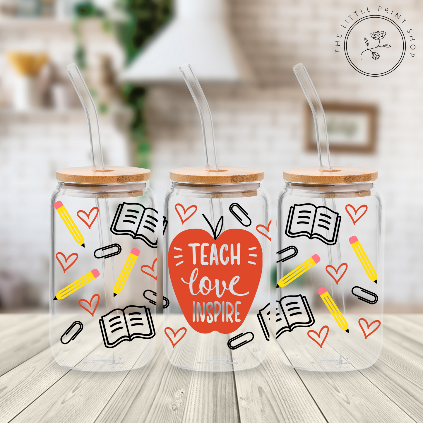 Teacher Inspire - 16oz Libbey Glass Printed UV DTF Wrap