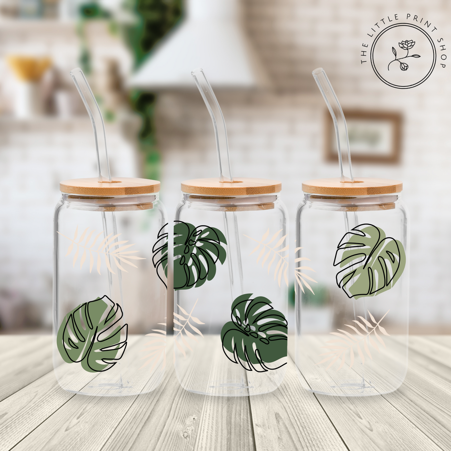 Abstract Leaves - 16oz Libbey Glass Printed UV DTF Wrap