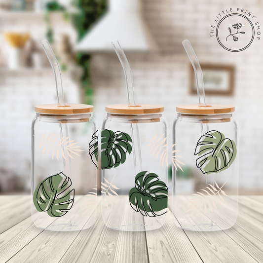 Abstract Leaves - 16oz Libbey Glass Printed UV DTF Wrap