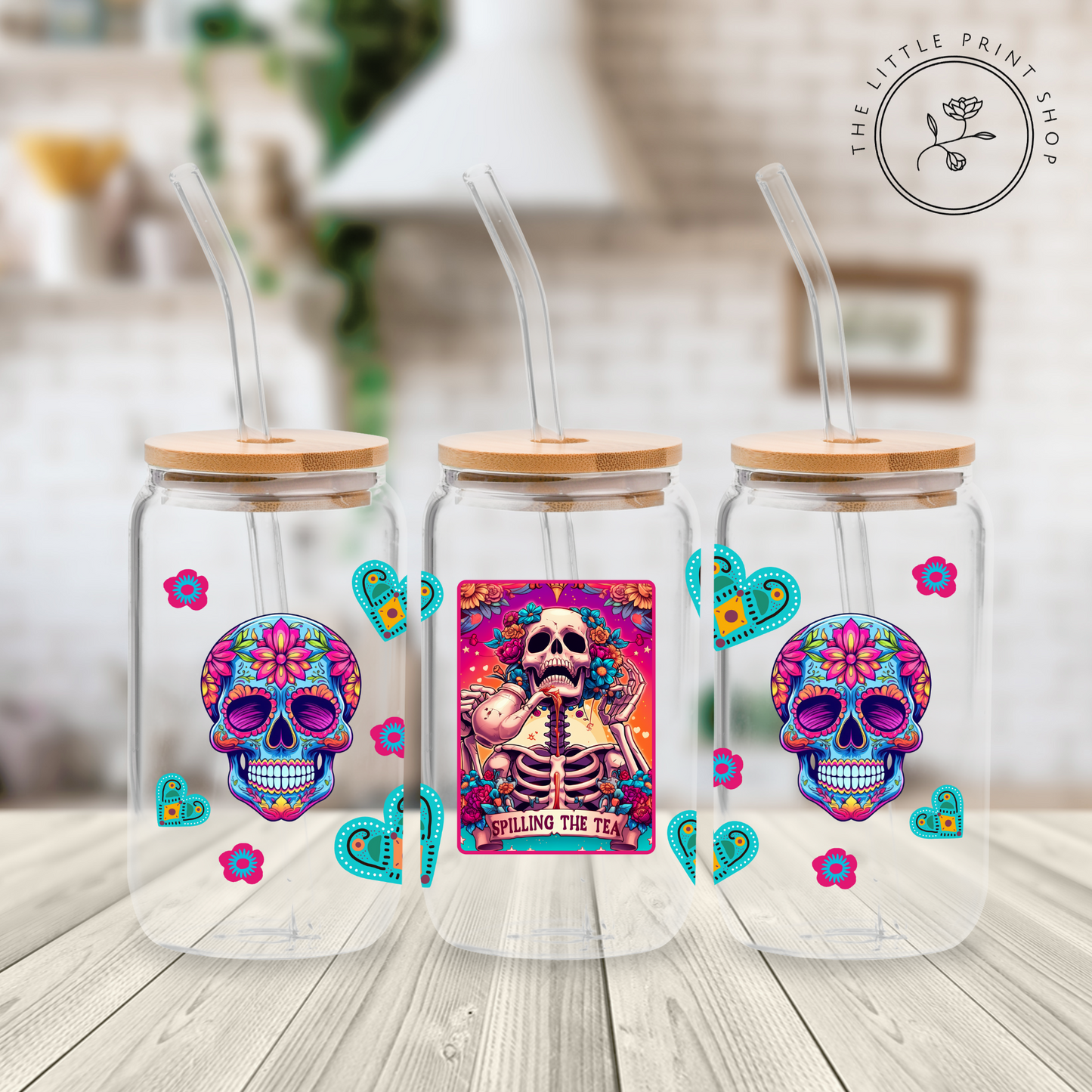 Spilling The Tea Tarot - 16oz Libbey Glass Printed UV DTF Wrap