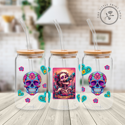 The Party Girl Tarot - 16oz Libbey Glass Printed UV DTF Wrap