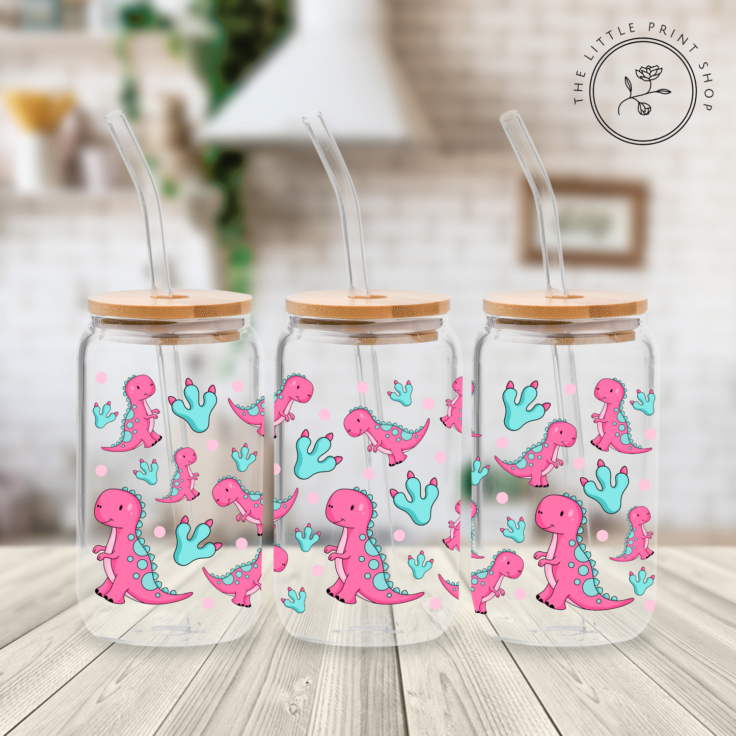 Cute Dino - 16oz Libbey Glass Printed UV DTF Wrap