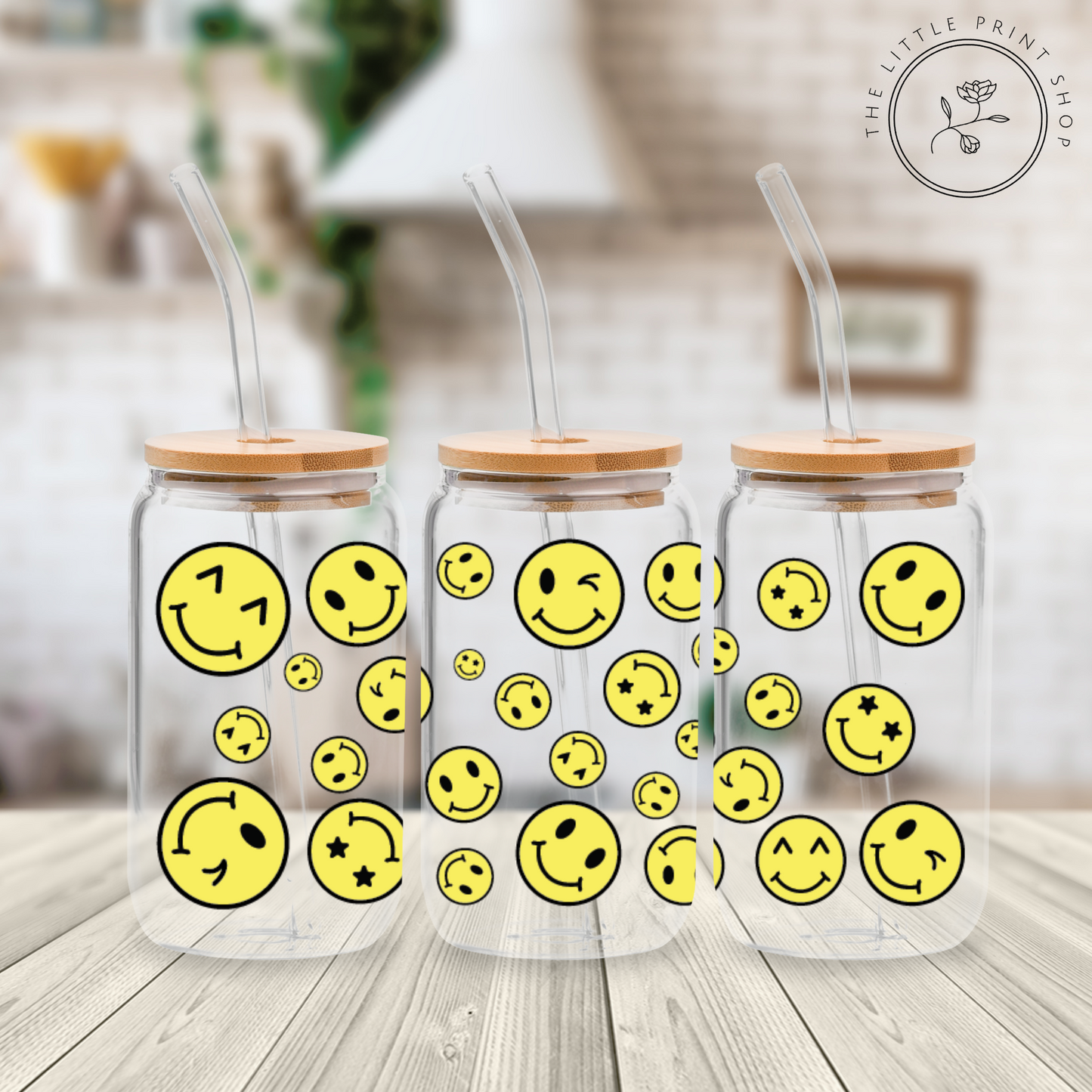 Yellow Smiles - 16oz Libbey Glass Printed UV DTF Wrap