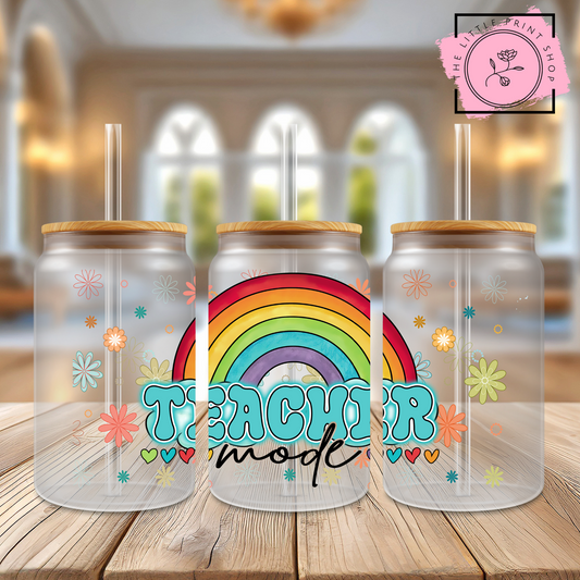 Teacher Mode - 16oz Libbey Glass Printed UV DTF Wrap