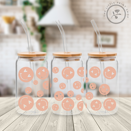 Peachy Smiles - 16oz Libbey Glass Printed UV DTF Wrap
