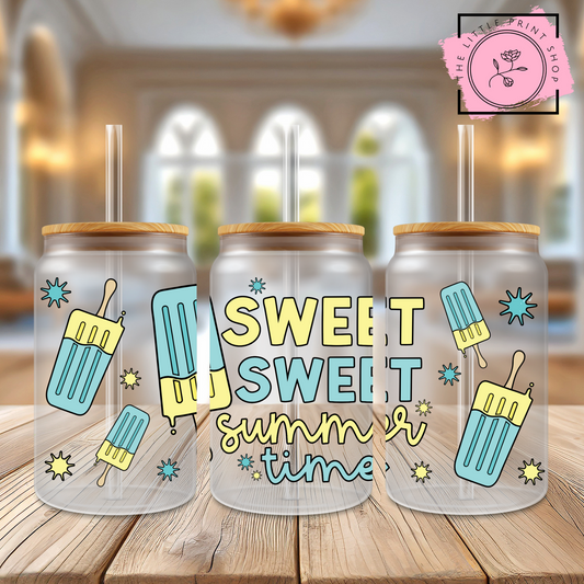 Sweet Summer Time - 16oz Libbey Glass Printed UV DTF Wrap