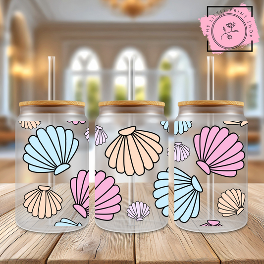 Sea Shells - 16oz Libbey Glass Printed UV DTF Wrap