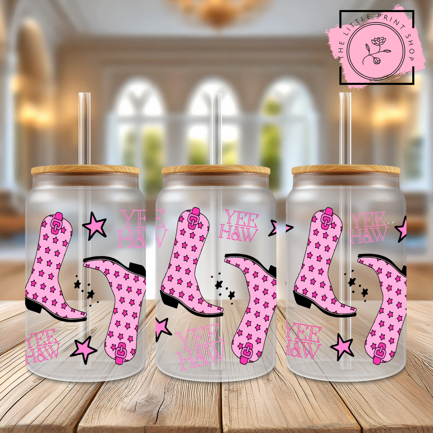 Yee Haw - 16oz Libbey Glass Printed UV DTF Wrap