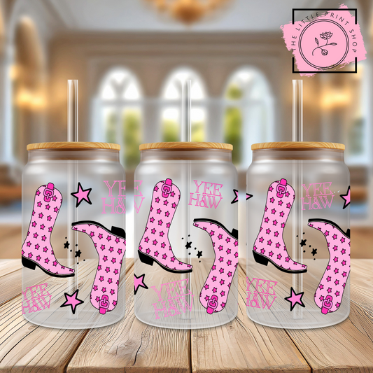Yee Haw - 16oz Libbey Glass Printed UV DTF Wrap