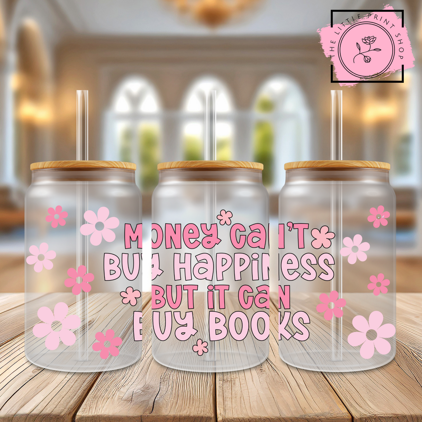 Money Can't Buy - 16oz Libbey Glass Printed UV DTF Wrap