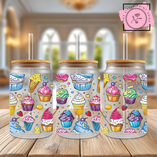 Cupcakes - 16oz Libbey Glass Printed UV DTF Wrap