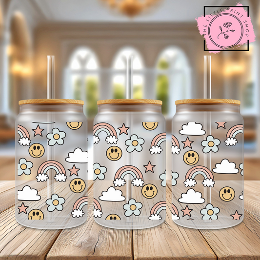 Bargain Bin - Smiley Faces - 16oz Libbey Glass Printed UV DTF Wrap