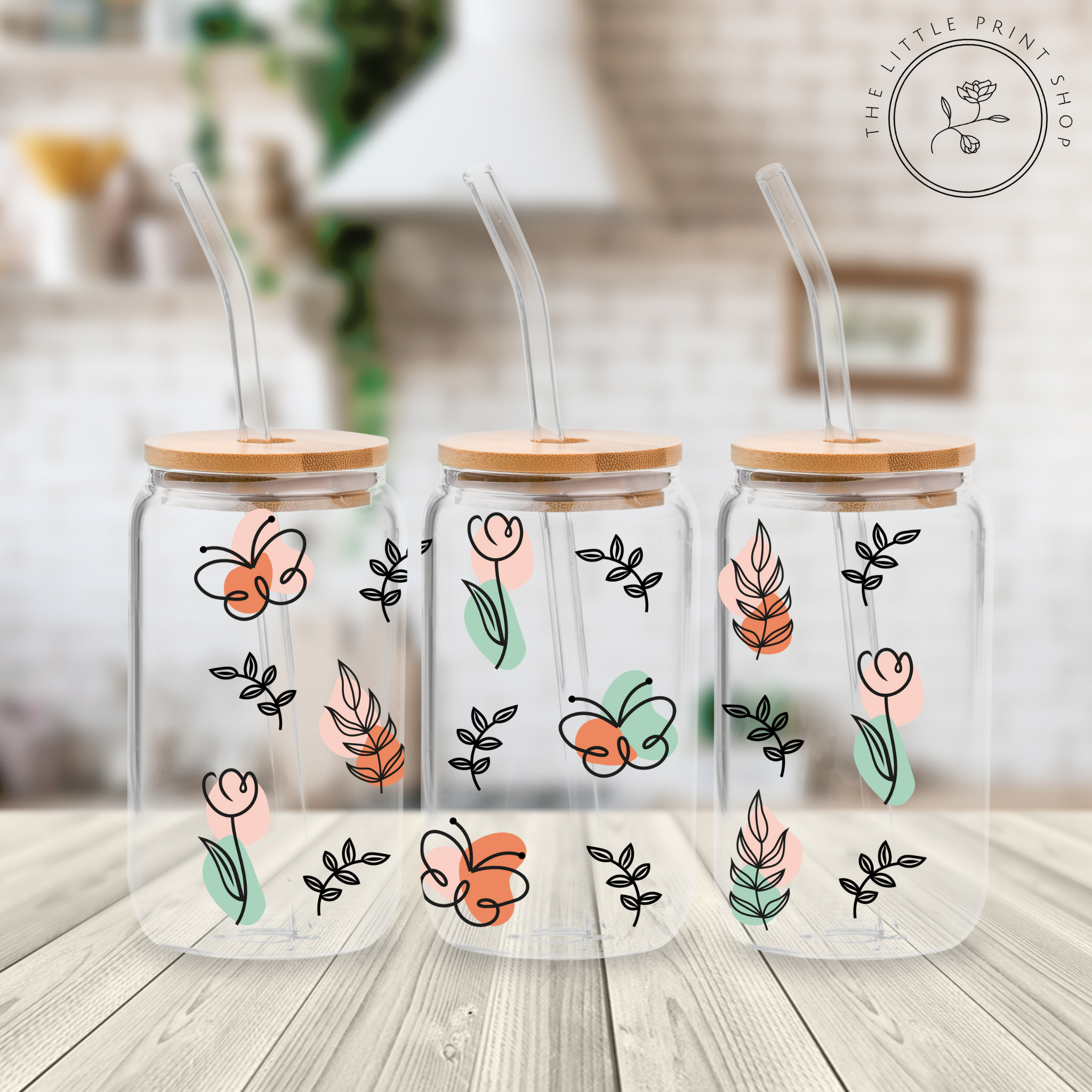 Autumn Flowers - 16oz Libbey Glass Printed UV DTF Wrap – Little Print Shop