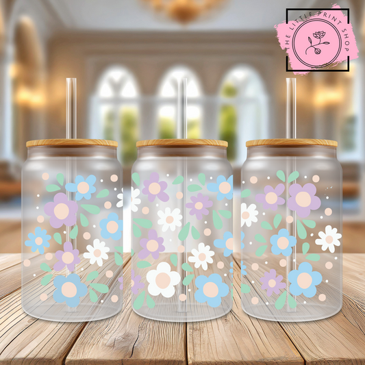 Coloured Daisies - 16oz Libbey Glass Printed UV DTF Wrap