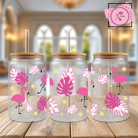 Flamingo - 16oz Libbey Glass Printed UV DTF Wrap