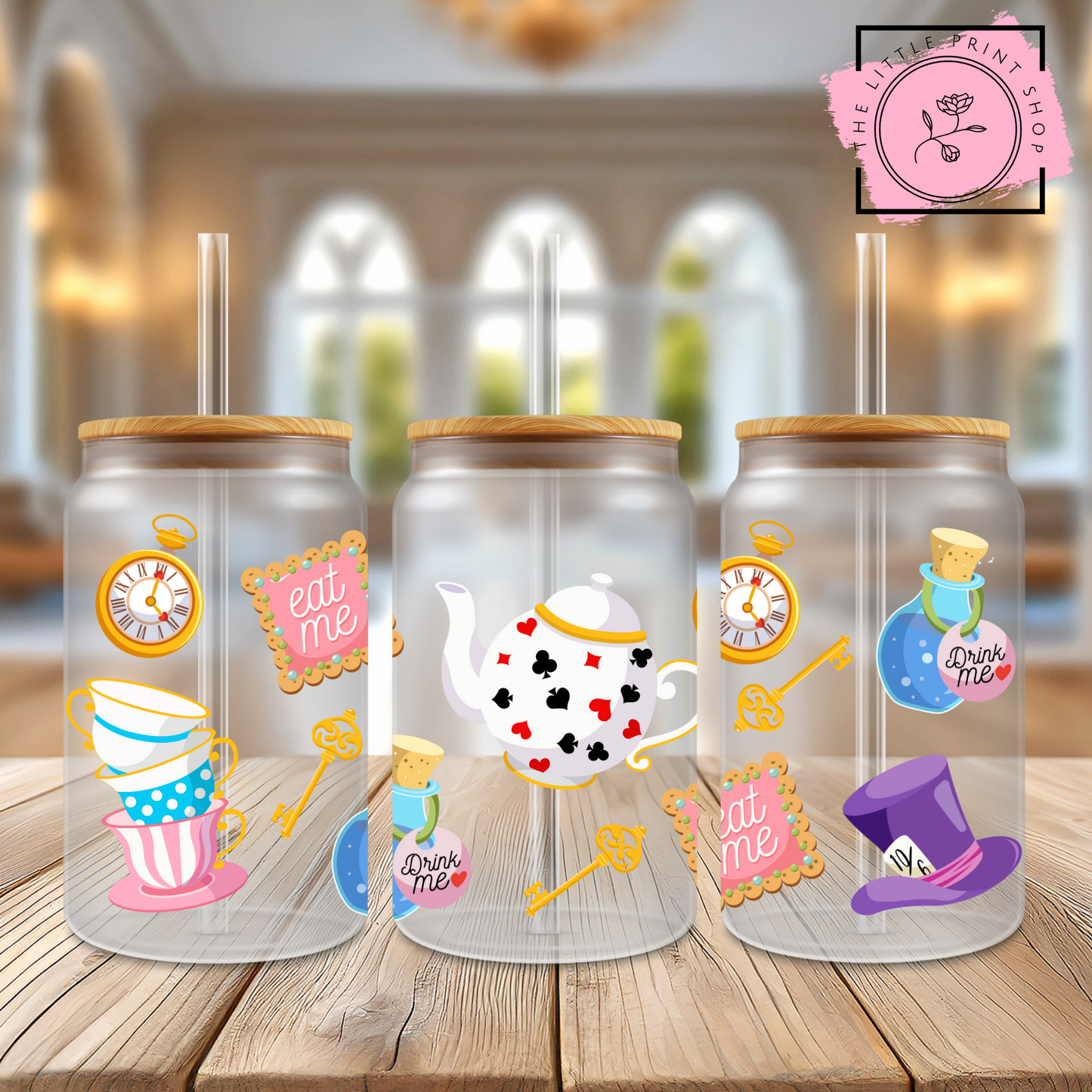 Tea Party - 16oz Libbey Glass Printed UV DTF Wrap