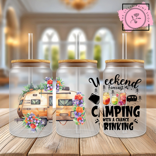 Camping - 16oz Libbey Glass Printed UV DTF Wrap