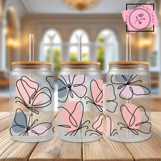 Bargain Bin - Butterflies - 16oz Libbey Glass Printed UV DTF Wrap