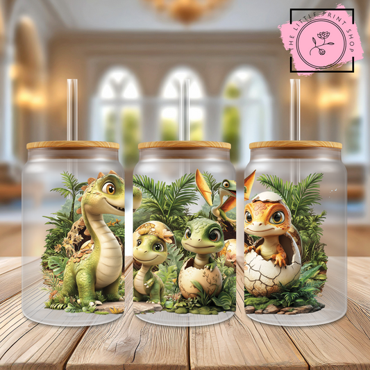 Dino Gang - 16oz Libbey Glass Printed UV DTF Wrap