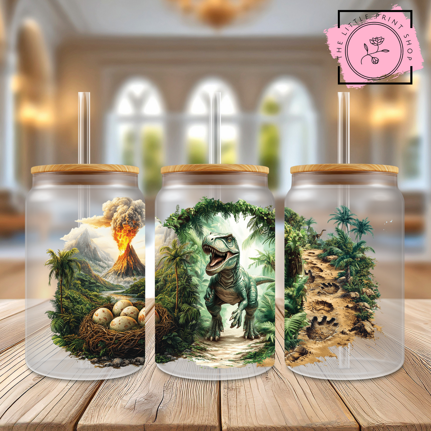 Dinosaurs - 16oz Libbey Glass Printed UV DTF Wrap