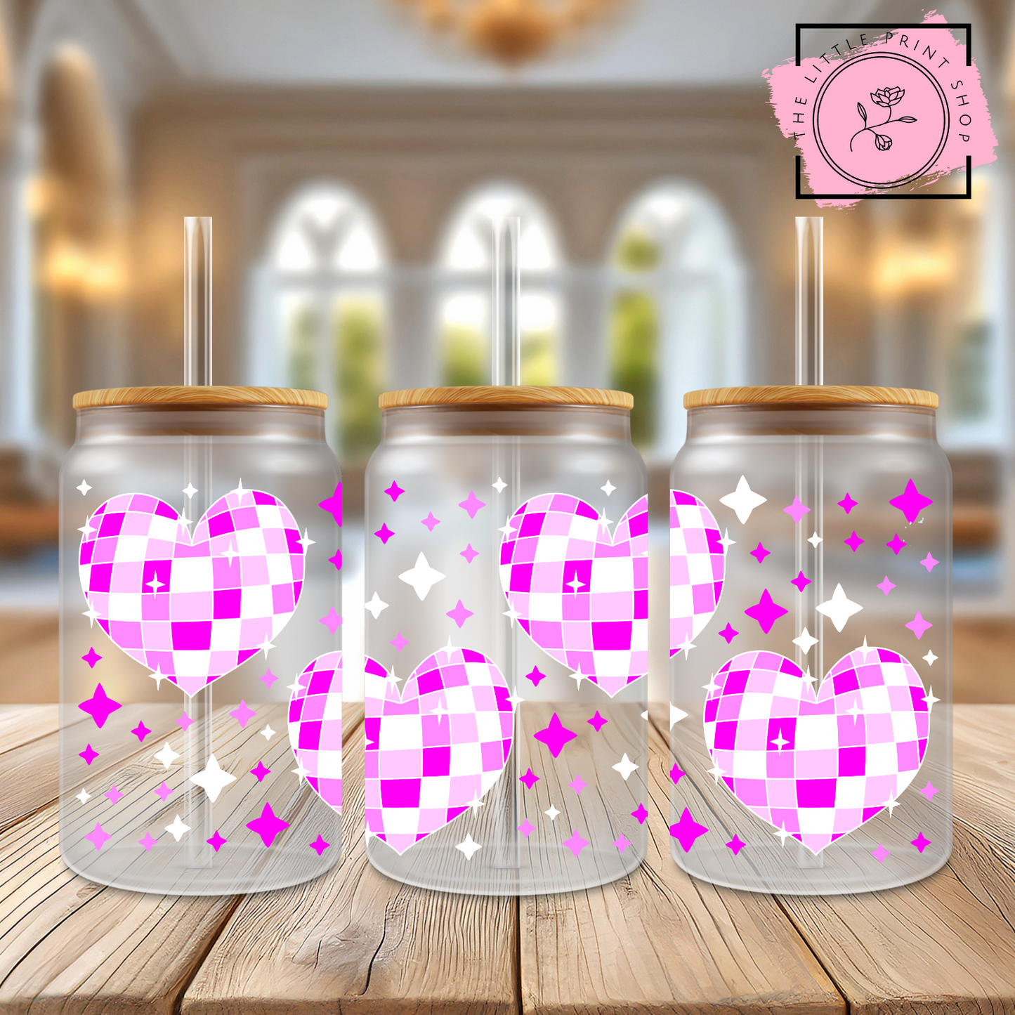 Disco Heart - 16oz Libbey Glass Printed UV DTF Wrap