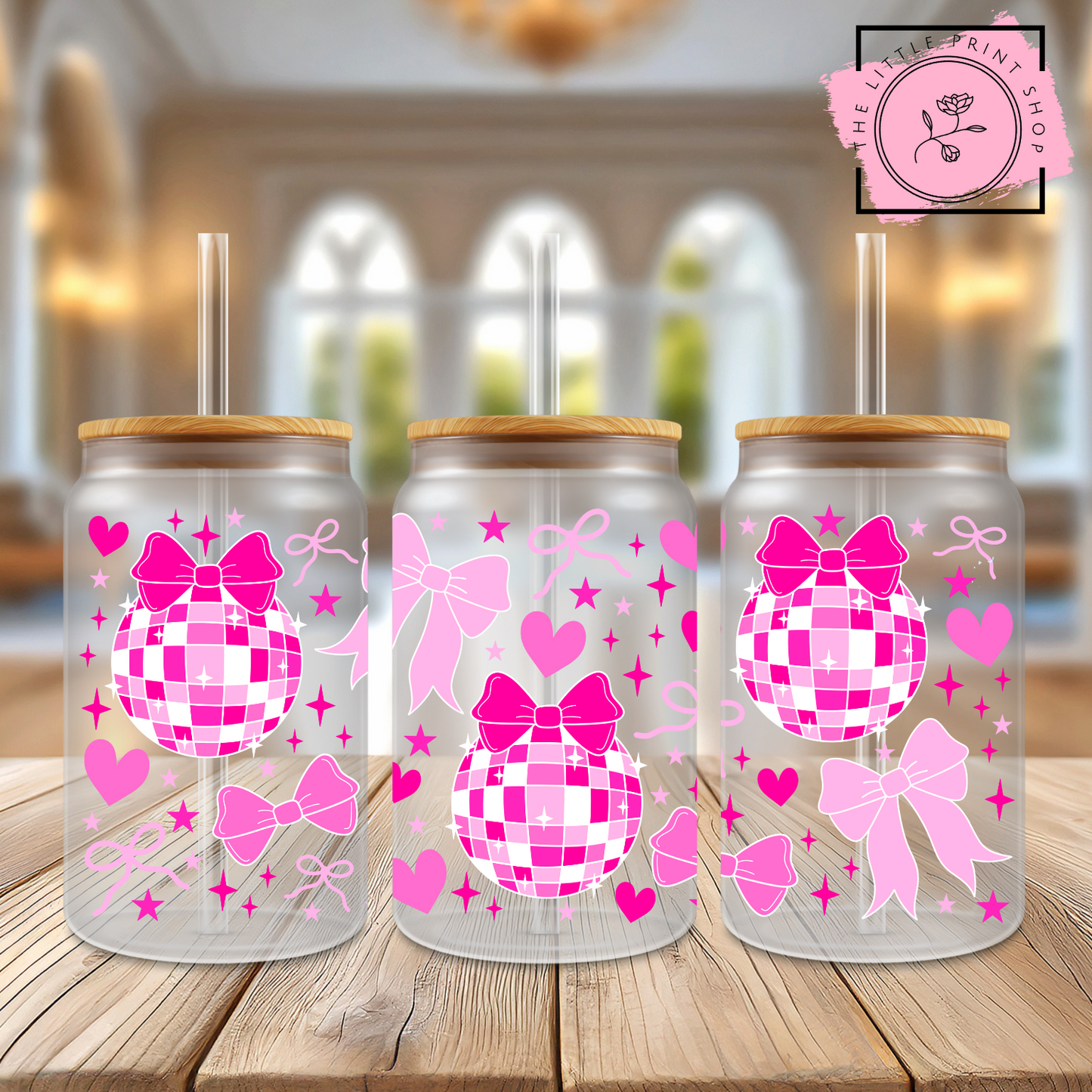 Disco Heart - 16oz Libbey Glass Printed UV DTF Wrap