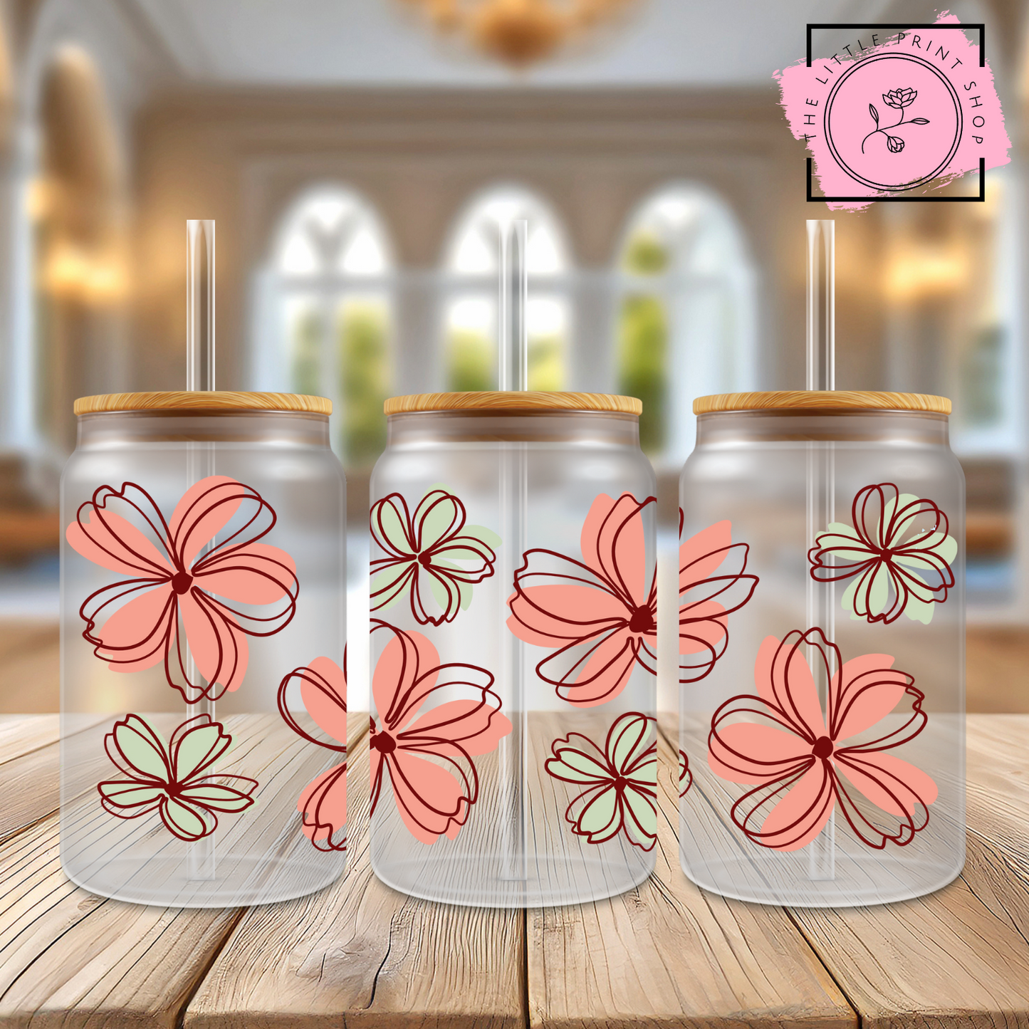 Flowers - 16oz Libbey Glass Printed UV DTF Wrap