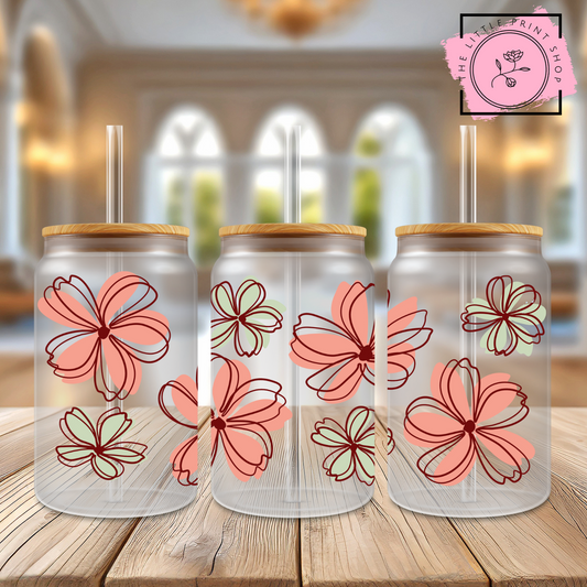 Flowers - 16oz Libbey Glass Printed UV DTF Wrap