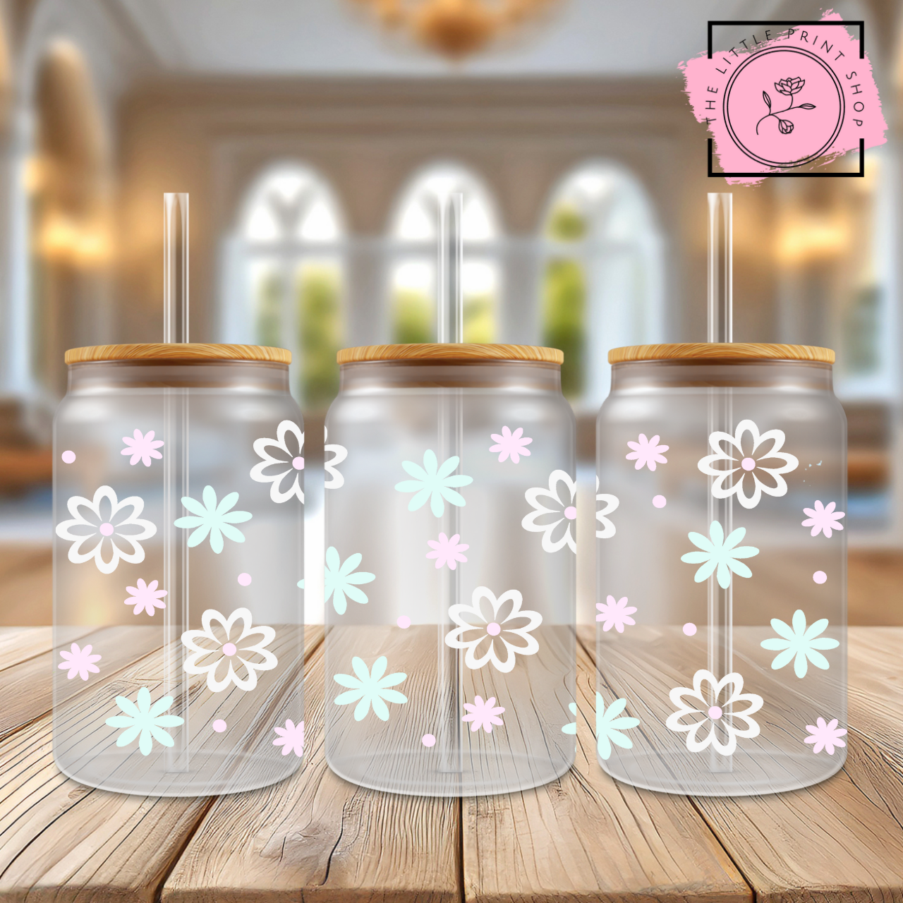 Flowers - 16oz Libbey Glass Printed UV DTF Wrap