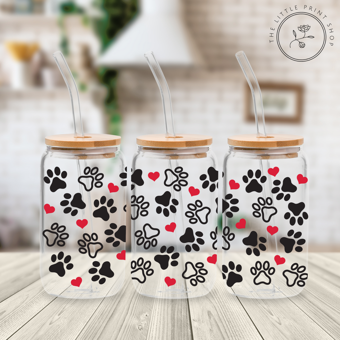 Paw Prints- 16oz Libbey Glass Printed UV DTF Wrap