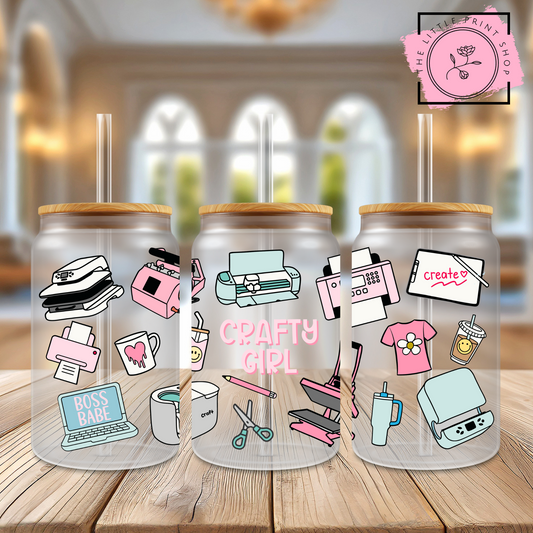 Crafty Girl - 16oz Libbey Glass Printed UV DTF Wrap