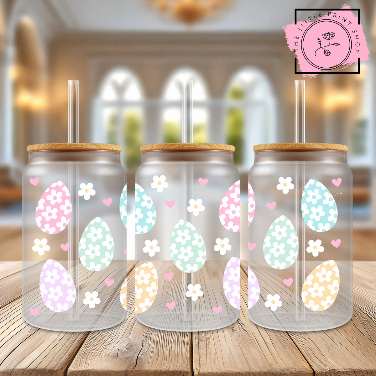 Floral Eggs - 16oz Libbey Glass Printed UV DTF Wrap