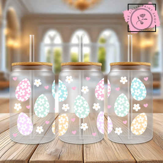 Floral Eggs - 16oz Libbey Glass Printed UV DTF Wrap