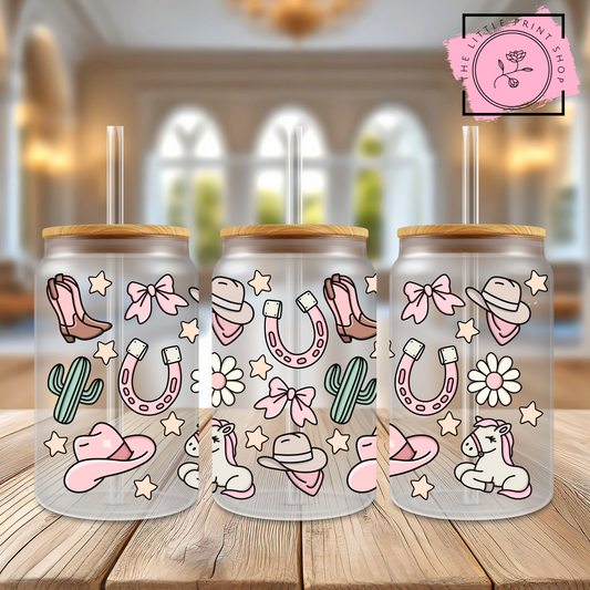 Western Chick - 16oz Libbey Glass Printed UV DTF Wrap