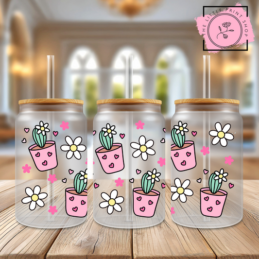 Pink Cactus - 16oz Libbey Glass Printed UV DTF Wrap