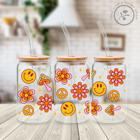 70's Vibe - 16oz Libbey Glass Printed UV DTF Wrap