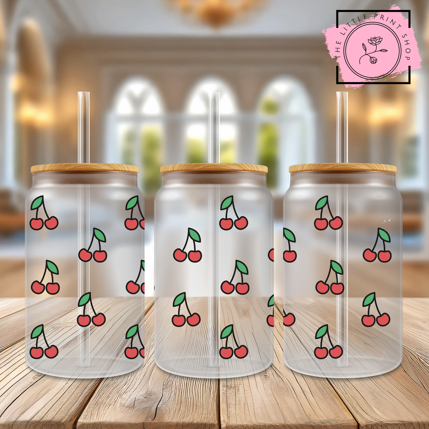 Cherries - 16oz Libbey Glass Printed UV DTF Wrap