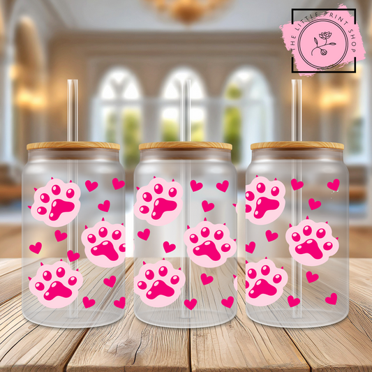 Pink Paws - 16oz Libbey Glass Printed UV DTF Wrap