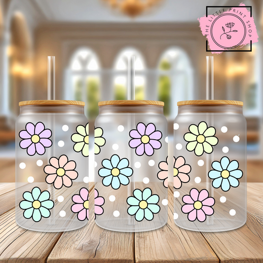 Colourful Flowers - 16oz Libbey Glass Printed UV DTF Wrap