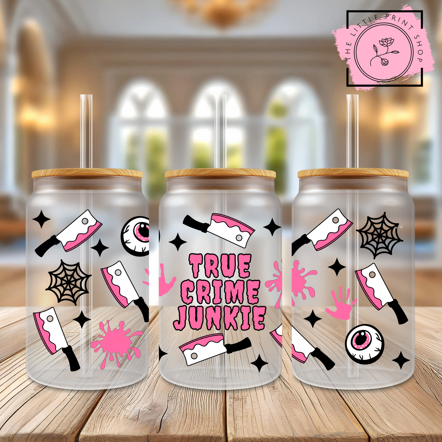 True Crime - 16oz Libbey Glass Printed UV DTF Wrap