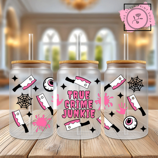 True Crime - 16oz Libbey Glass Printed UV DTF Wrap