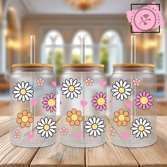 Daisies - 16oz Libbey Glass Printed UV DTF Wrap