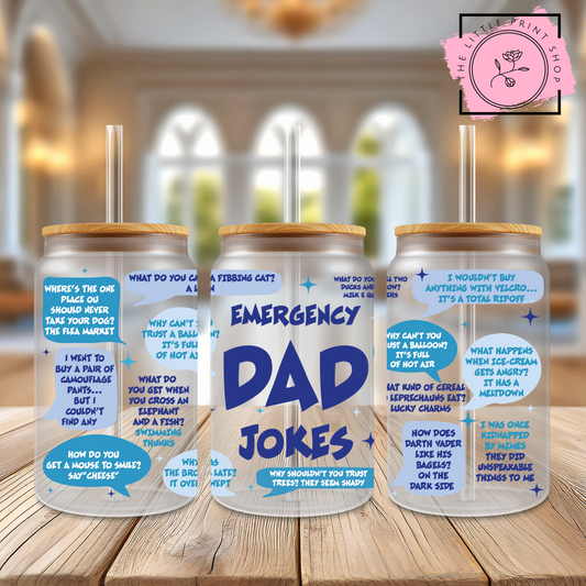 Dad Jokes - 16oz Libbey Glass Printed UV DTF Wrap