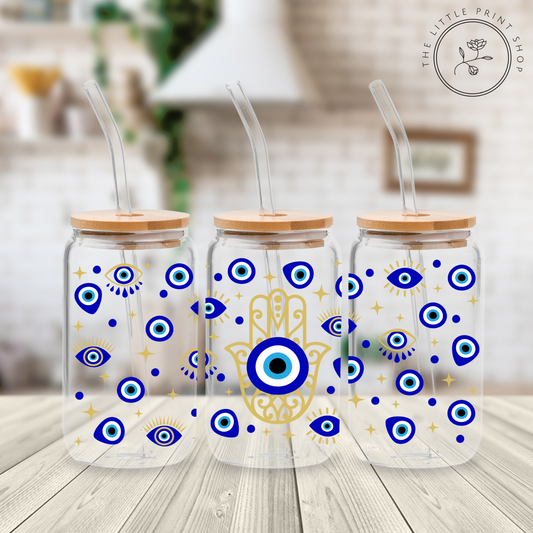 Turkish Eye - 16oz Libbey Glass Printed UV DTF Wrap