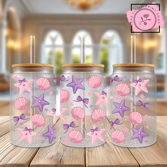 Pink Shells - 16oz Libbey Glass Printed UV DTF Wrap