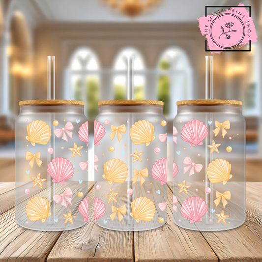 Yellow Shells - 16oz Libbey Glass Printed UV DTF Wrap