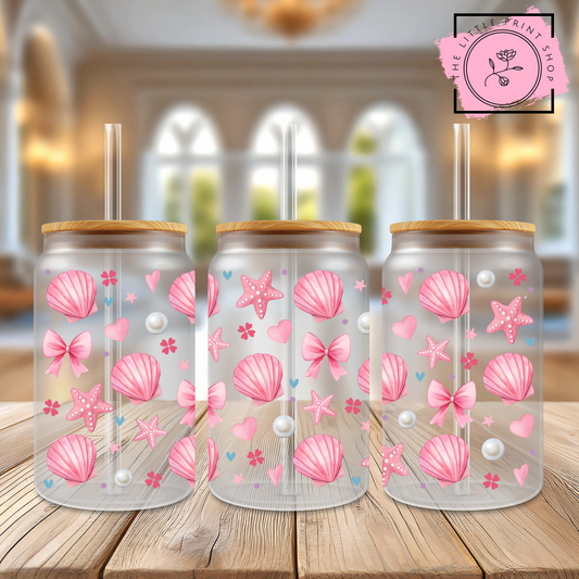 Pink Shells - 16oz Libbey Glass Printed UV DTF Wrap