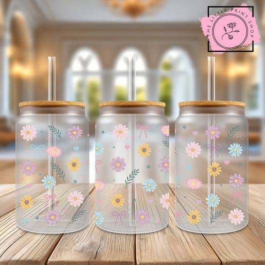 Dainty Pastel Flowers - 16oz Libbey Glass Printed UV DTF Wrap