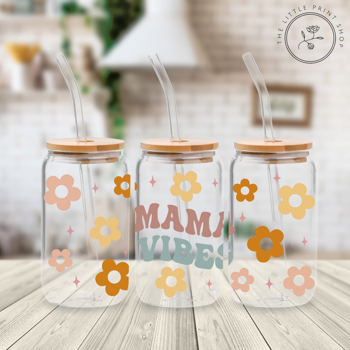 Mama Vibes - 16oz Libbey Glass Printed UV DTF Wrap