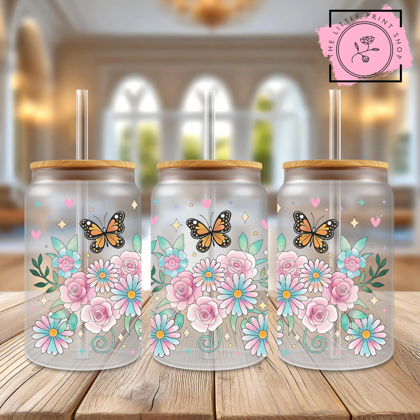 Butterfly - 16oz Libbey Glass Printed UV DTF Wrap